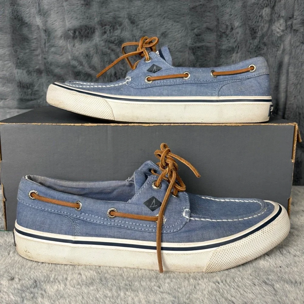 Sperry Top-Sider Bahama II Mens 8.5 Blue Denim Canvas Boat Shoes STS19247